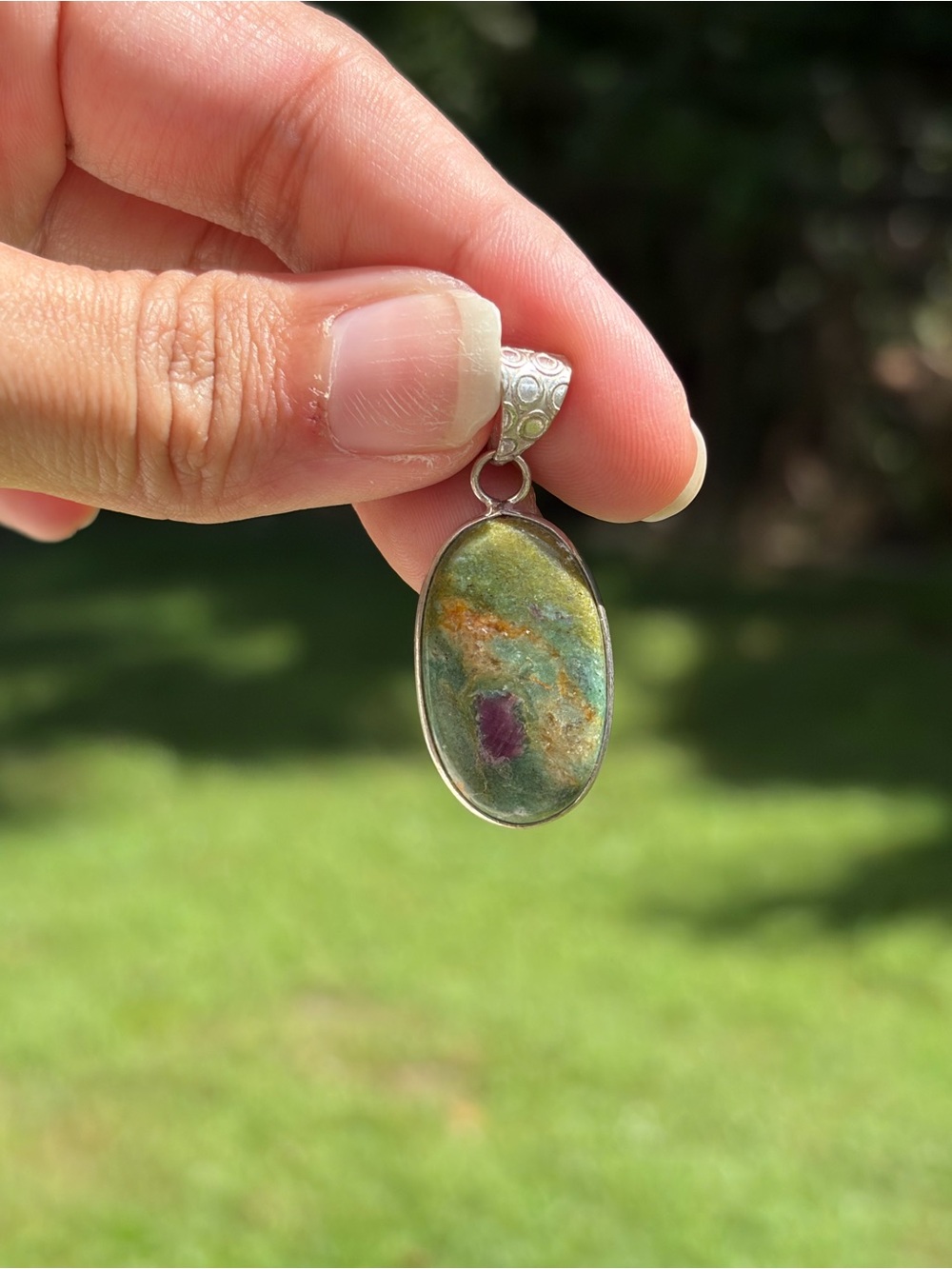 Ruby in Fuchsite 925 Silver Pendant